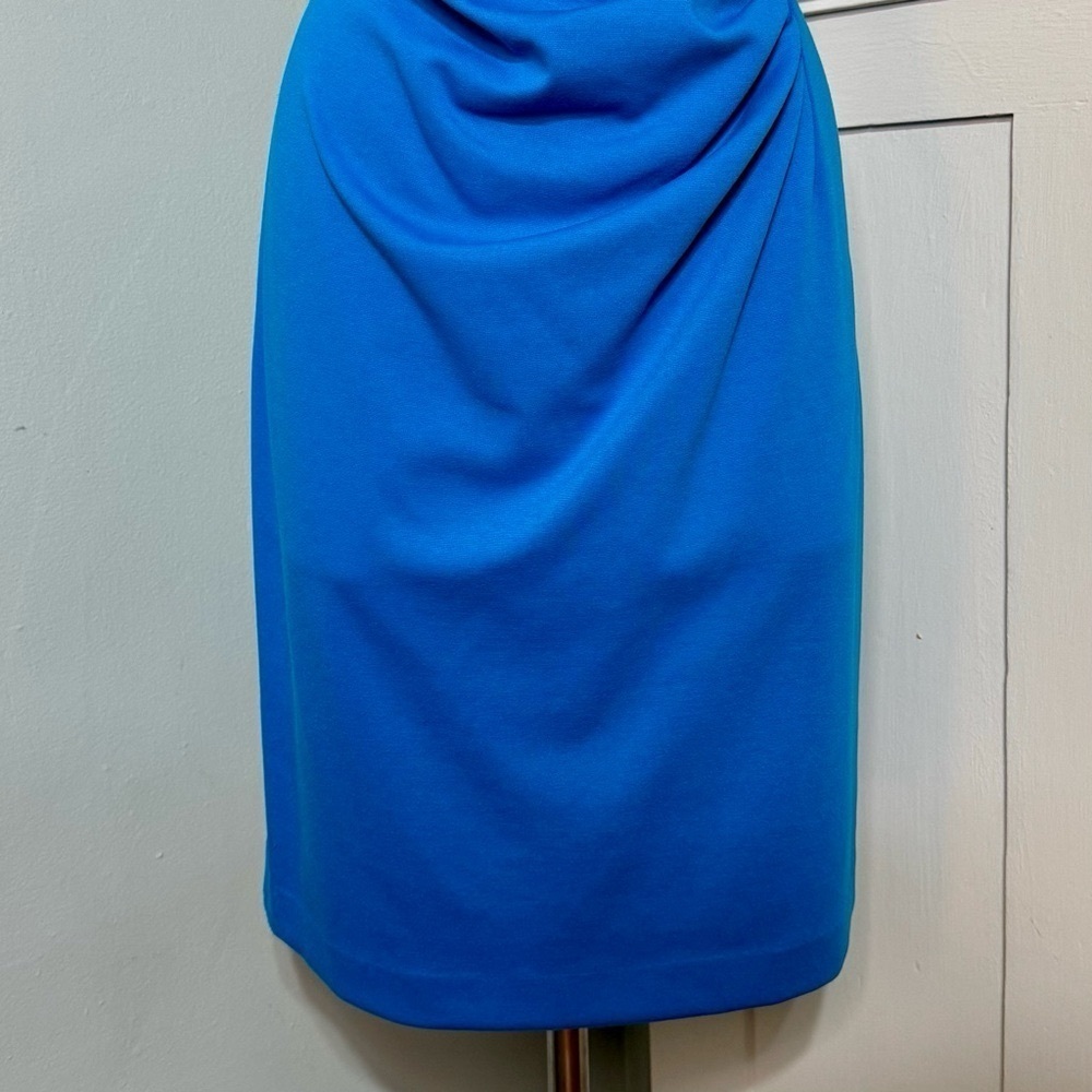 Calvin Klein Ruched Stretch Sheath Dress Blue Teal Size 14 - Picture 4 of 10